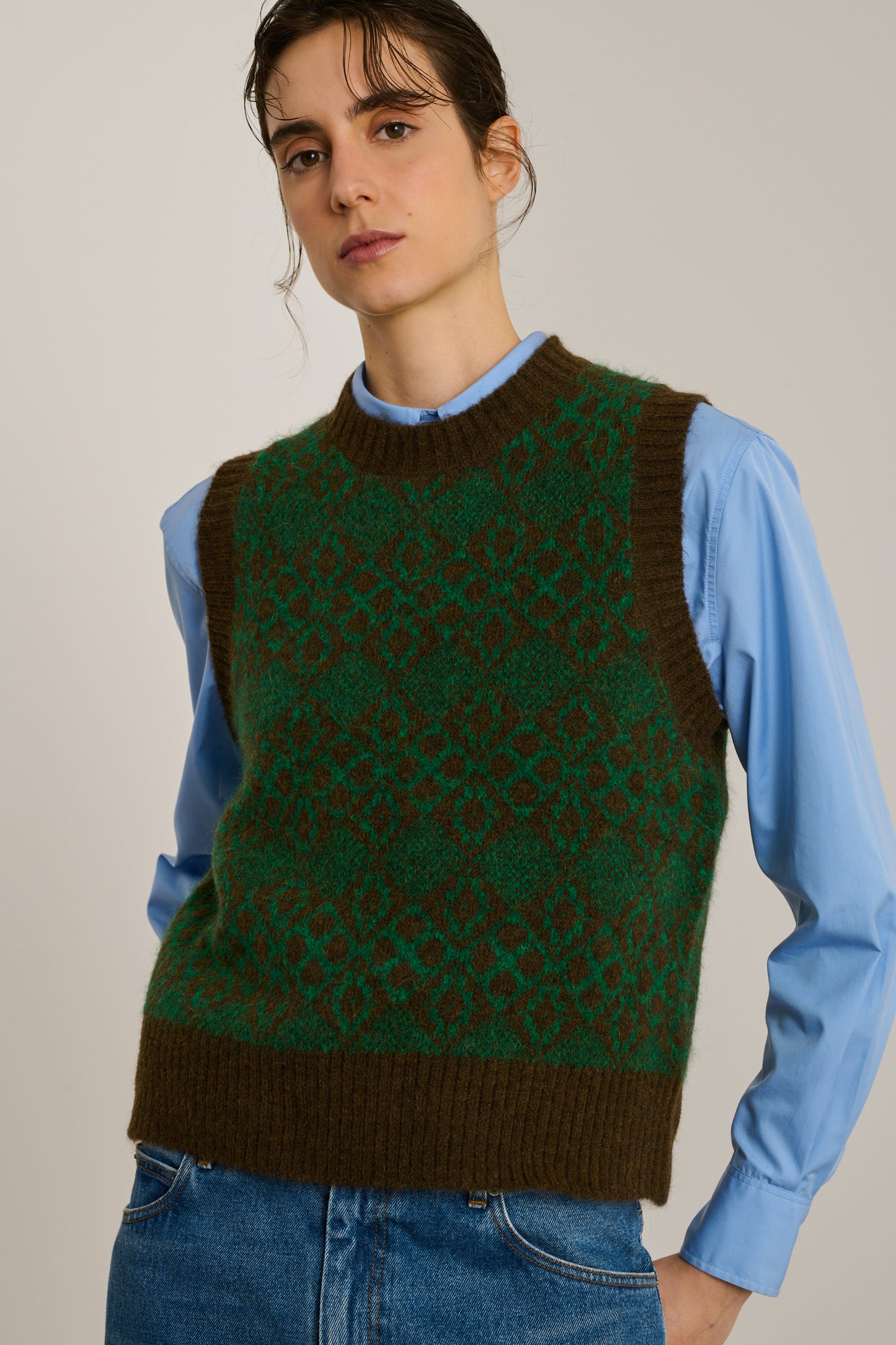 Pull Namaste - Marron/Vert - Laine - Femme